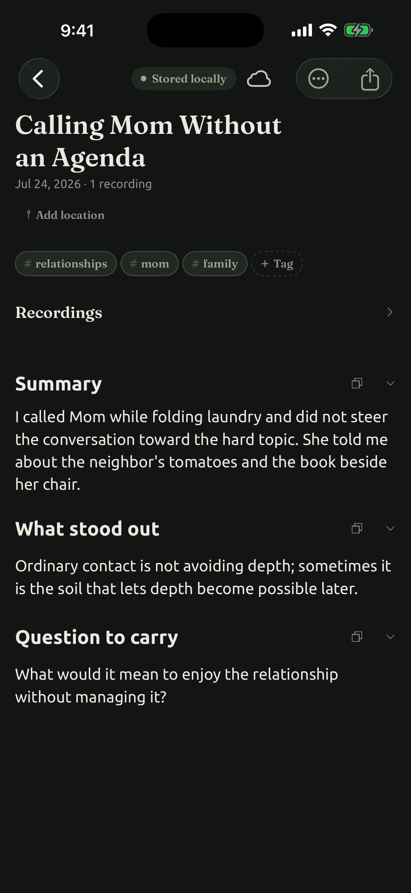 Calling Mom Without an Agenda: a note to return to after an ordinary conversation.